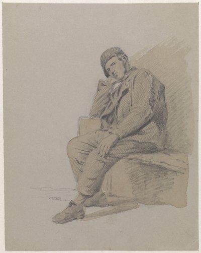 Figurenstudie eines sitzenden Mannes mit Mütze von Adrianus Eversen