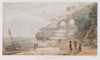 Ansicht einer Siedlung an der Ostküste von Workai, Aru-Inseln, Südost-Molukken von Adrianus Johannes Bik