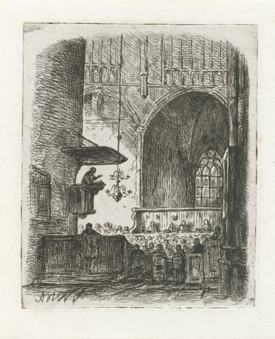 Kircheninterieur mit Gottesdienst von Adrianus Wilhelmus Nieuwenhuyzen