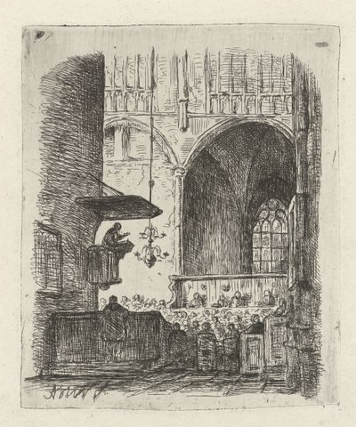 Kircheninterieur mit Gottesdienst von Adrianus Wilhelmus Nieuwenhuyzen
