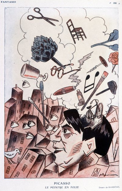 Humoristische Zeichnung über Pablo Picasso von Barrère - in Fantasio, vom 15/11/1928. von Adrien Barrere