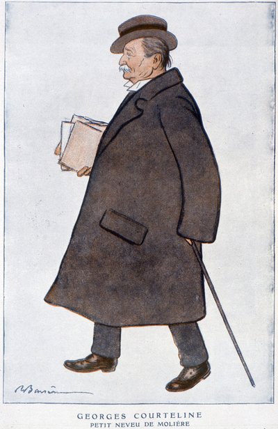 Porträt von Georges Courteline. Zeichnung von Barrère - in Fantasio, Februar 1922. von Adrien Barrere