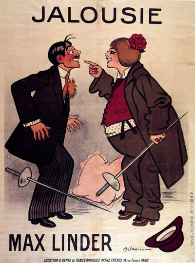 Plakat von „Jalouise“ (oder Max und der eifersüchtige Ehemann) von Max Linder (Gabriel Lieuvielle) von Adrien Barrere