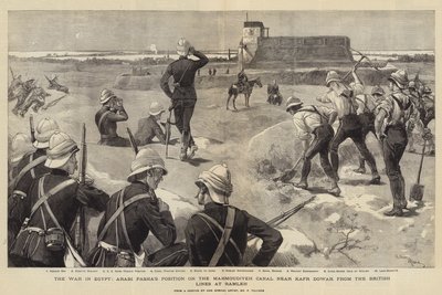 Der Krieg in Ägypten, Arabi Paschas Position am Mahmoudiyeh-Kanal bei Kafr Dowar von den britischen Linien in Ramleh von Adrien Emmanuel Marie