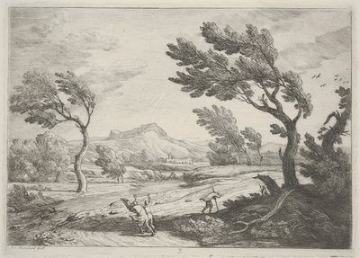 Landschaft mit Reisenden bei starkem Wind, ca. 1753 von Adrien Manglard