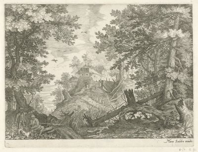Waldlandschaft mit zwei Jägern und einem Hund von Egidius  Sadeler (II)