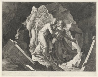 Dante und Vergil betreten die Hölle durch ein Tor von Egidius  Sadeler (II)
