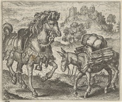 Fabel vom unzufriedenen Esel und dem Schlachtross von Egidius  Sadeler (II)