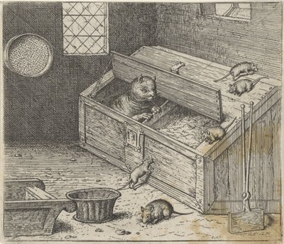 Fabel von der alten Katze und den Mäusen von Egidius  Sadeler (II)