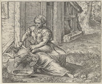 Fabel von der Frau und dem Huhn von Egidius  Sadeler (II)