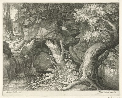 Reisende über einem Wasserfall von Egidius  Sadeler (II)