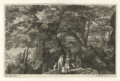 Fluss mit Felsen und einer Wassermühle von Egidius  Sadeler (II)