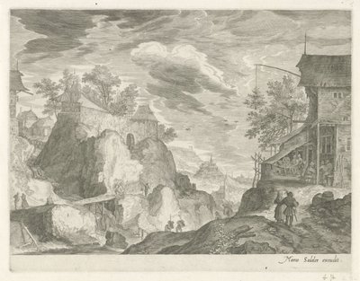 Felslandschaft mit Gasthaus und Häusern von Egidius  Sadeler (II)