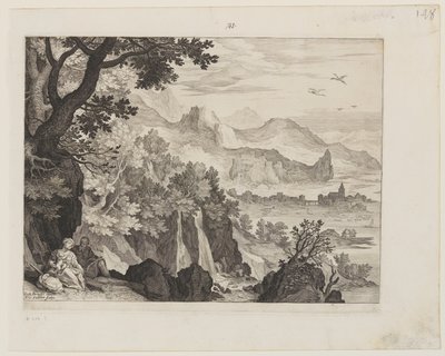 Gebirgslandschaft mit der Rast auf der Flucht nach Ägypten von Aegidius Sadeler II