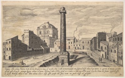 Tafel 31: Ansicht der Trajanssäule, gezeigt mit ihrem aus der Erde ausgegrabenen Sockel, su..., 1606 von Aegidius Sadeler II