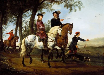 Landschaft mit Jägern auf dem Weg zur Jagd, frühe 1650er von Aelbert Cuyp