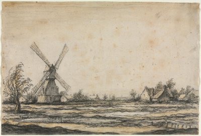 Landschaft mit einer Windmühle in der Nähe eines Bauernhofs, 1642-1644 von Aelbert Cuyp