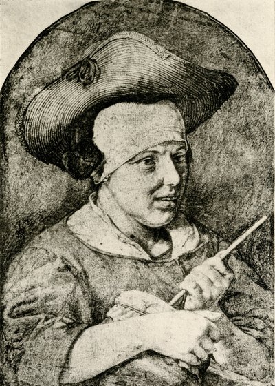 Frau mit Strohhut und Rommelpot von Aert Cosyn