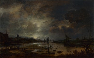 Ein Fluss in der Nähe einer Stadt bei Mondschein, ca. 1645 von Aert van der Neer
