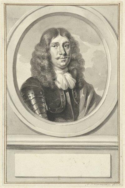 Porträt von Cornelis Evertsen in Rüstung, im Oval, nach rechts von Aert Schouman