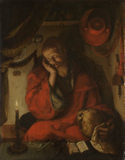 Der heilige Hieronymus in seinem Studierzimmer bei Kerzenlicht von Aertgen Claesz van Leyden (attributed to)