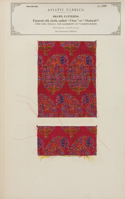 Gemustertes Seidenstoffmuster aus Herat, aus The Collection of the Textile Manufacturers of India, von John Forbes Watson, veröffentlicht 1866 von Afghan School