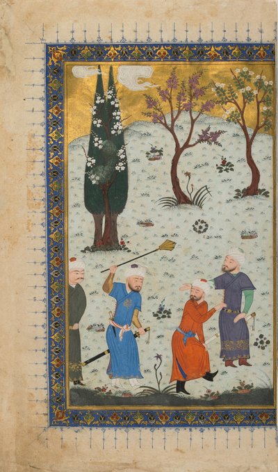 Seite aus einem unidentifizierten Text; recto: Ein Prinz auf dem Thron umgeben von Dienern, Herat, Afghanistan, ca. 1425-30 von Afghan School