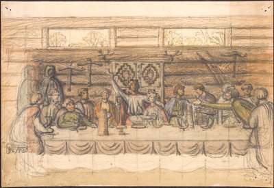 Früher Entwurf zu Valdemar Sejr und dem Festmahl auf Lyø von Agnes Slott Møller