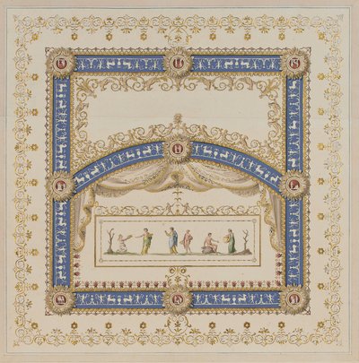 Deckenentwürfe im antiken Stil, mit zentralen Szenen der Götter in Friesen von Agostino (attr.) Brunias