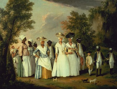 Drei Damen mit zwei Kindern und acht Dienern von Agostino Brunias