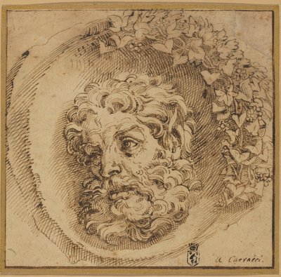 Kopf eines Fauns in einem konkaven Rundel von Agostino Carracci