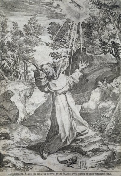 Die Stigmatisation des heiligen Franziskus auf dem Berg La Verna (1224) von Agostino Carracci