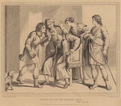 Tobias salbt die Augen seines Vaters, Tobit von Agostino Carracci