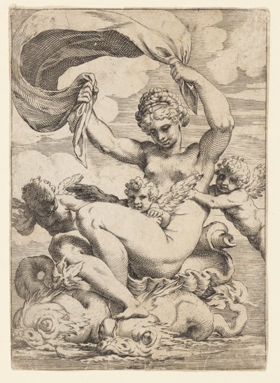 Venus (oder Galatea) und Cupidos unterstützt von Delfinen von Agostino Carracci