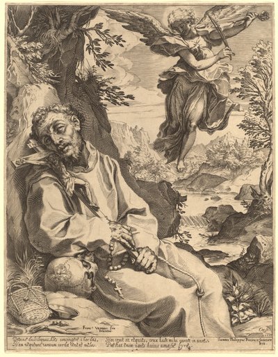 Der heilige Franziskus von einem musikalischen Engel getröstet von Agostino Carracci after Francesco Vanni