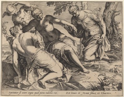 Merkur und die drei Grazien von Agostino Carracci after Jacopo Tintoretto