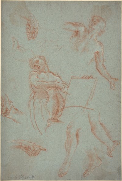 Blatt mit Studien von Figuren, Händen und Füßen von Agostino Masucci