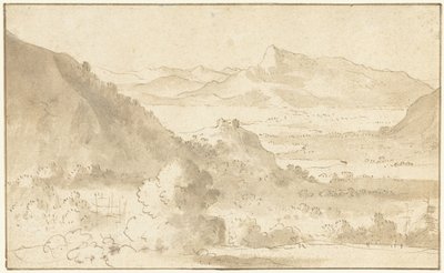 Berglandschaft mit einem See und einem Schloss von Agostino Tassi (possibly)