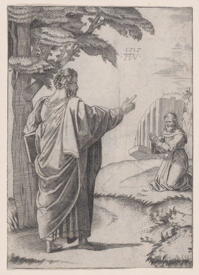 Heiliger Paulus und der Franziskanermönch, datiert 1517 von Agostino Veneziano
