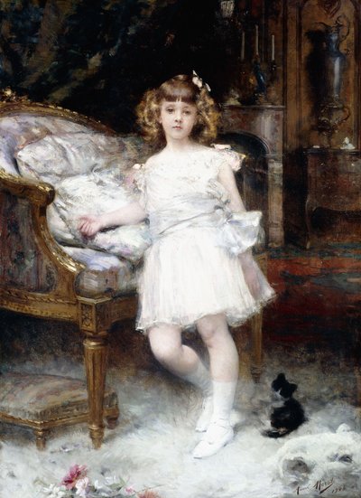 Porträt von Janine Potin mit einem Kätzchen, 1904 von Aimé Nicolas Morot