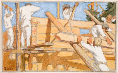 Ein Haus aus starken Baumstämmen von Akseli Gallen-Kallela