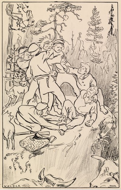 Kampf auf dem Hiidenkivi-Felsen von Akseli Gallen-Kallela
