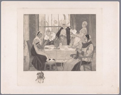 Gesellschaft von Frauen in Tracht am Tisch von Albert Bertrand (attributed to)