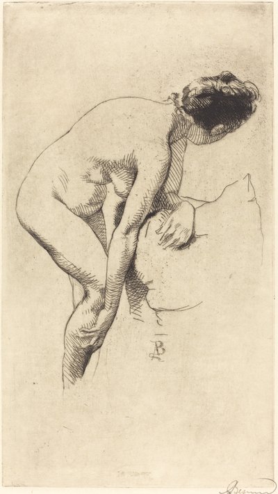 Nackte, die ihr Bein hält von Albert Besnard