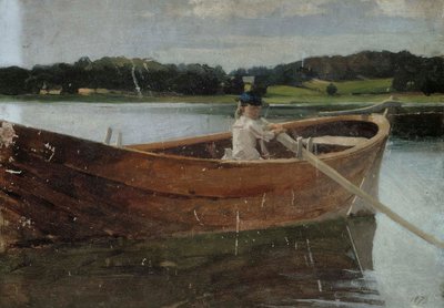 Die Schwester des Künstlers Berta in einem Ruderboot, Studie von Albert Edelfelt
