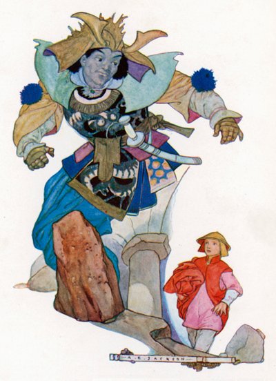 Aladdin rieb zufällig seinen Ring, und sofort erschien ein Dschinn von enormer Statur und einem schrecklichen... von Albert Edward Jackson