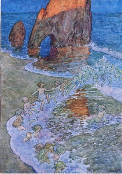 Sie stellten ihn in die Mitte und tanzten um ihn herum, aus Die Wasserbabys, veröffentlicht von Humphrey Milford Oxford University Press, ca. 1930 von Albert Edward Jackson