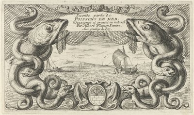 Meeresansicht mit Rand aus Meerestieren und einem Fischernetz von Albert Flamen