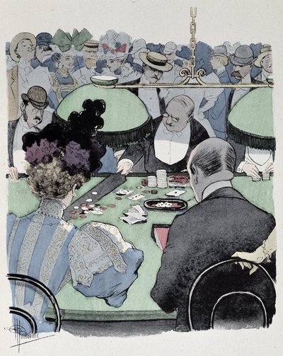 Paar am Spieltisch - Zeichnung von Guillaume, Ende 19. Jahrhundert von Albert Guillaume