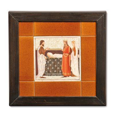 Fliese mit mittelalterlicher Szene bemalt von Albert Joseph (attr.to) Moore